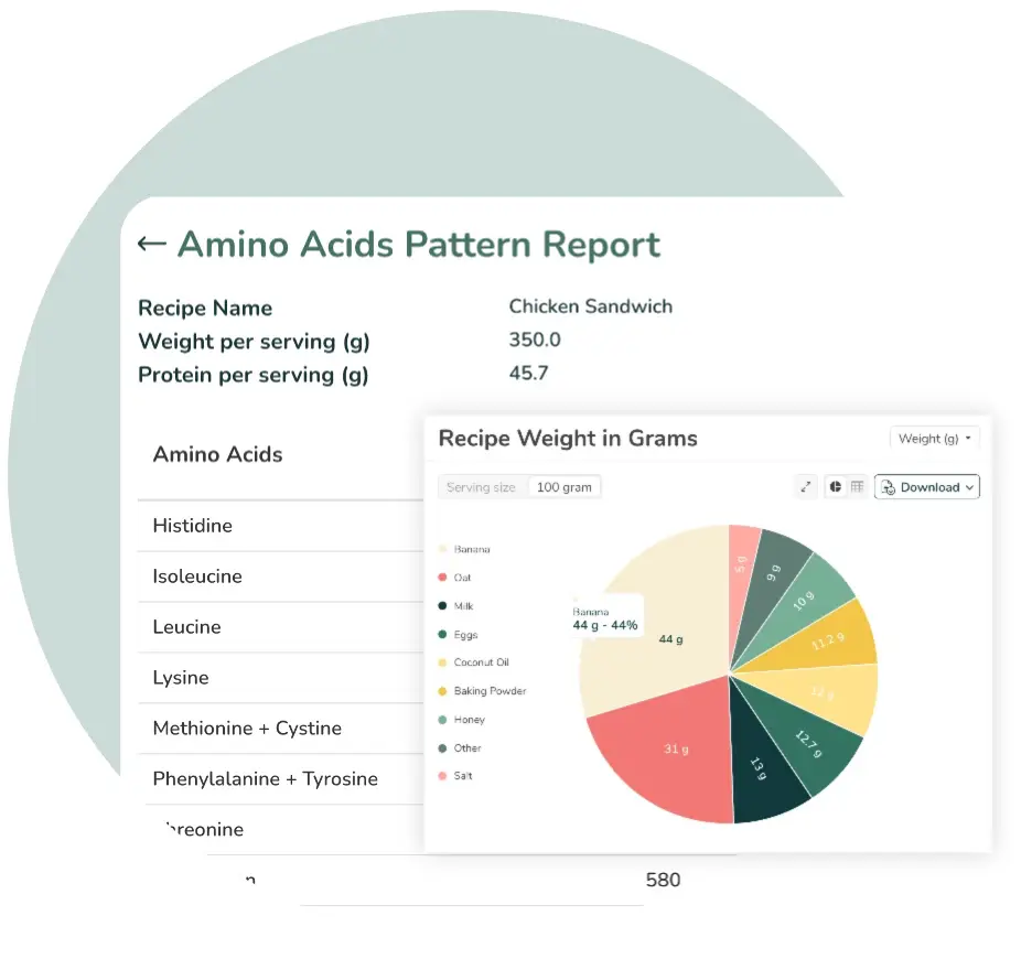 A screenshot of the Amino Acids Pattern Report in Food Label Maker