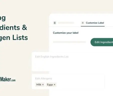 Food Label Maker interface for editing ingredient list and allergen declarations with Milk and Eggs allergen tags