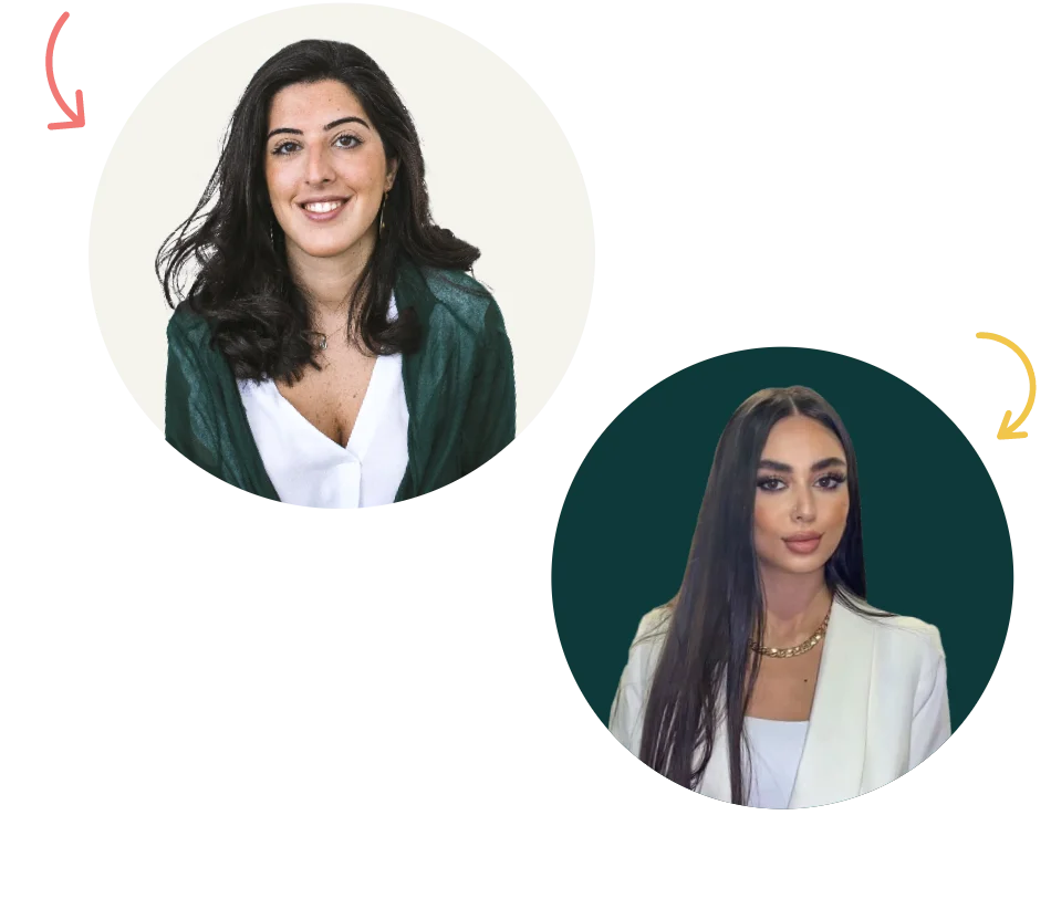 Headshots of Maria Abi Hanna, founder of Food Label Maker on the left and Aya Jamal, a nutritionist at Food Label Maker on the right.