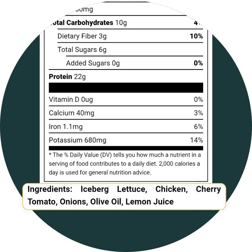 A zoomed-in screenshot of an ingredient list at the bottom of a nutrition label.