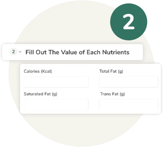 Screenshot of the nutrient value input panel on Food Label Maker