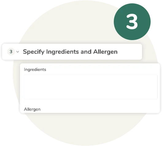 Screenshot of the ingredients and allergen input panel on Food Label Maker