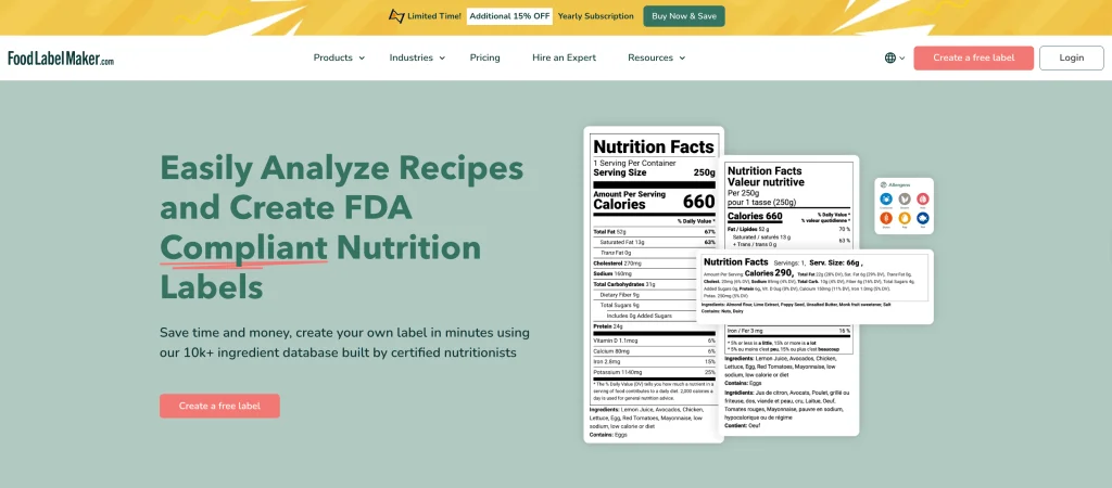 Food Label Maker homepage.