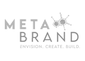 MetaBrand logo in gray with molecular icon and Envision Create Build tagline