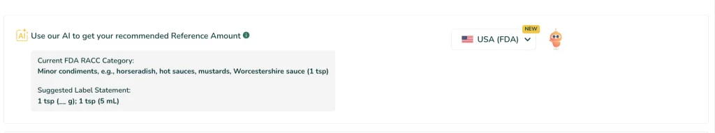 Comprobación de RACC con IA estableciendo el tamaño de porción de salsa picante en 1 tsp (5 mL)